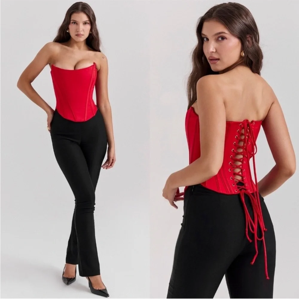 House Of‎ CB 'Genevieve' Scarlet Satin Lace Back Corset M NWOT